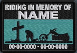 Riding In Memory Of Patch - Cross and Motorcycle Rider Patch - Aqua Green Sky Riding In Memory Of Patch - Cross and Motorcycle Rider Patch - Aqua Green Sky