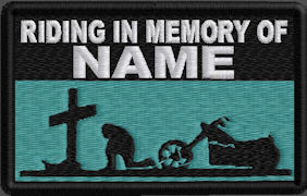 Riding In Memory Of Patch - Cross and Motorcycle Rider - Aqua Green Riding In Memory Of Patch - Cross and Motorcycle Rider - Aqua Green