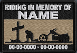 Riding In Memory Of Patch - Cross and Motorcycle Rider - Lt Brown Riding In Memory Of Patch - Cross and Motorcycle Rider - Lt Brown
