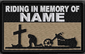 Riding In Memory Of Patch 1 Line Cross and Motorcycle Rider - Lt Brown Riding In Memory Of Patch 1 Line Cross and Motorcycle Rider - Lt Brown