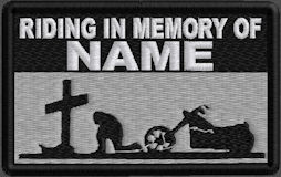 Riding In Memory Of Patch 1 Line Cross and Motorcycle Rider - Lt Silver Riding In Memory Of Patch 1 Line Cross and Motorcycle Rider - Lt Silver