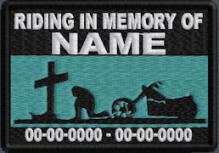 Riding In Memory Of Patch - Cross and Motorcycle Rider Patch - Aqua Green