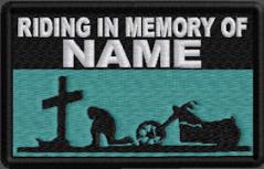 Riding In Memory Of Patch - Cross and Motorcycle Rider - Aqua Green