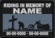 Riding In Memory Of Patch - Cross and Motorcycle Rider Patch - MidNight Blue