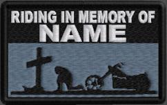 Riding In Memory Of Patch 1 Line Cross and Motorcycle Rider - Midnight Blue